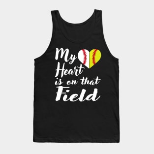 My Heart is on That Field Baseball Shirt Softball Mom Tank Top